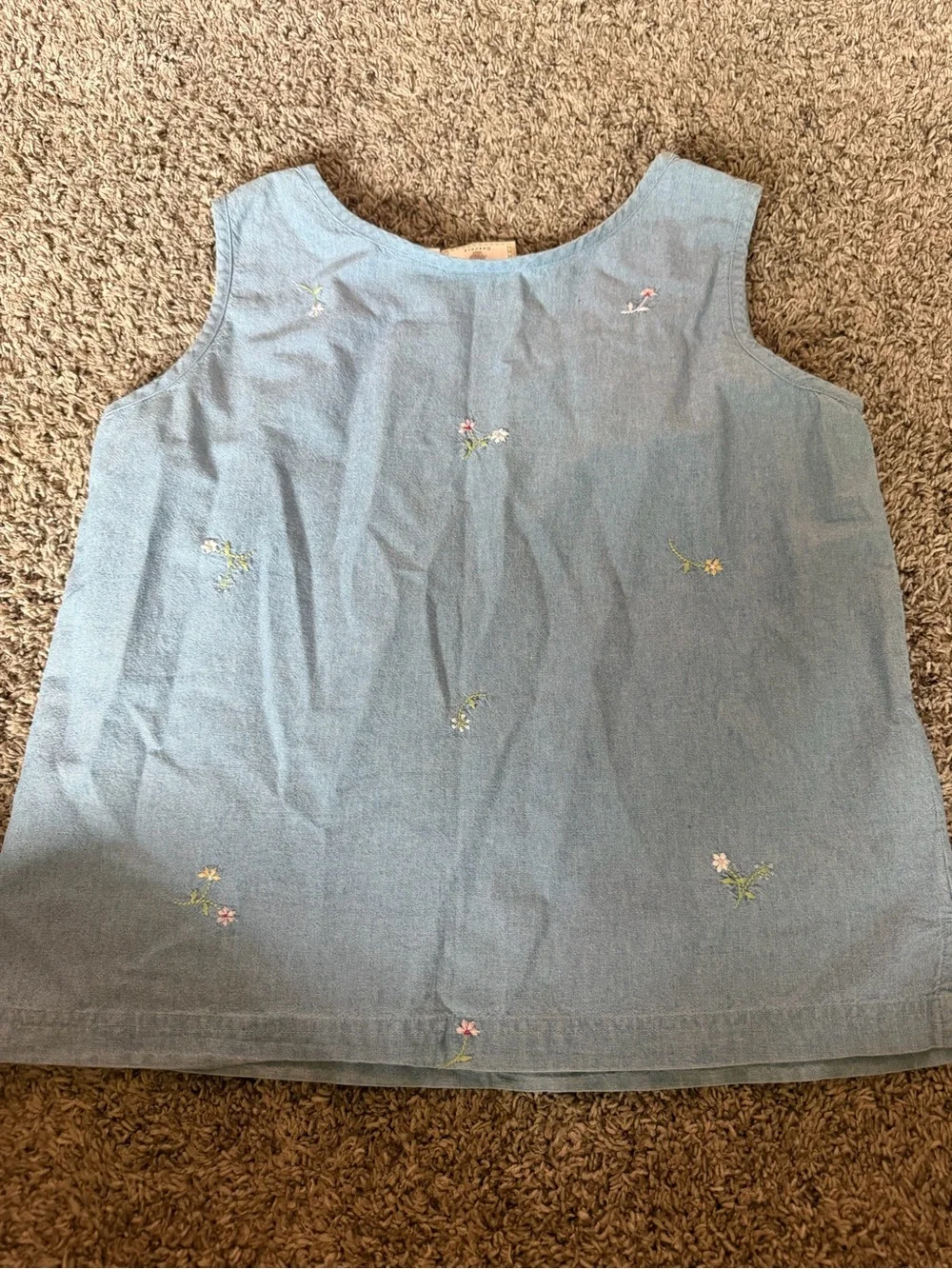 Susan Bristol Vintage Denim Blue Embroidered Sleeveless Top
